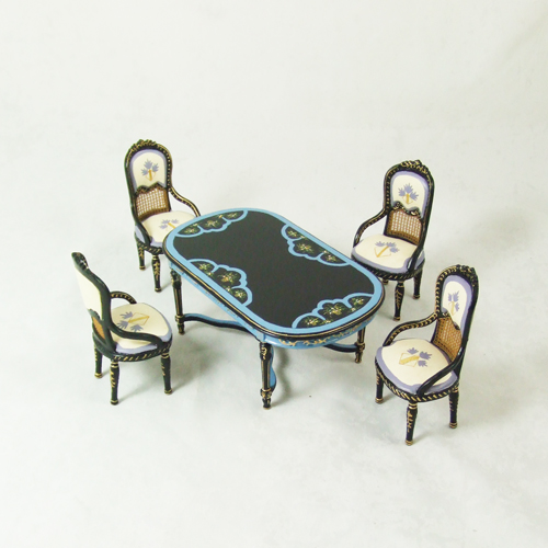 8019 Hansson Black and Blue Dining Room Set 5 pieces